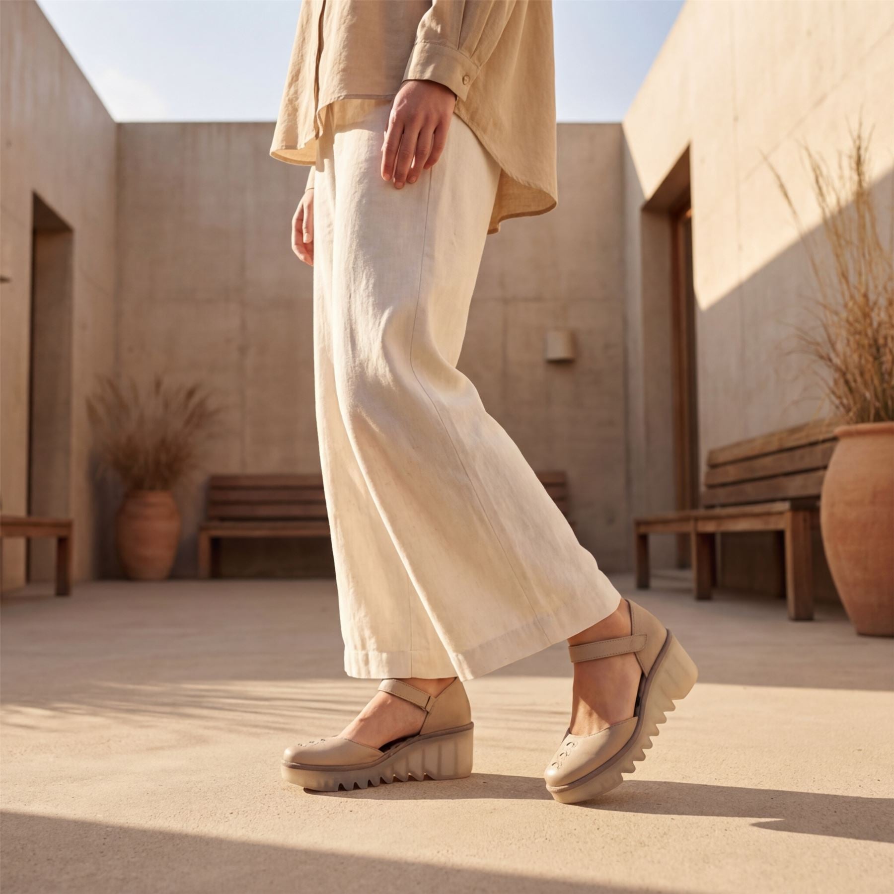 BISO305FLY - Women’s Taupe Leather Wedge Sandals