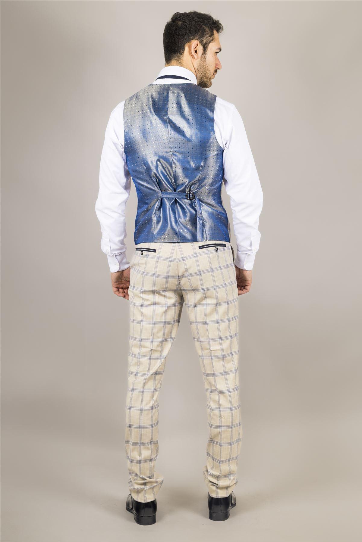 Men's Waistcoat Beige Checked Tailored Fit Vest - Knighthood Store