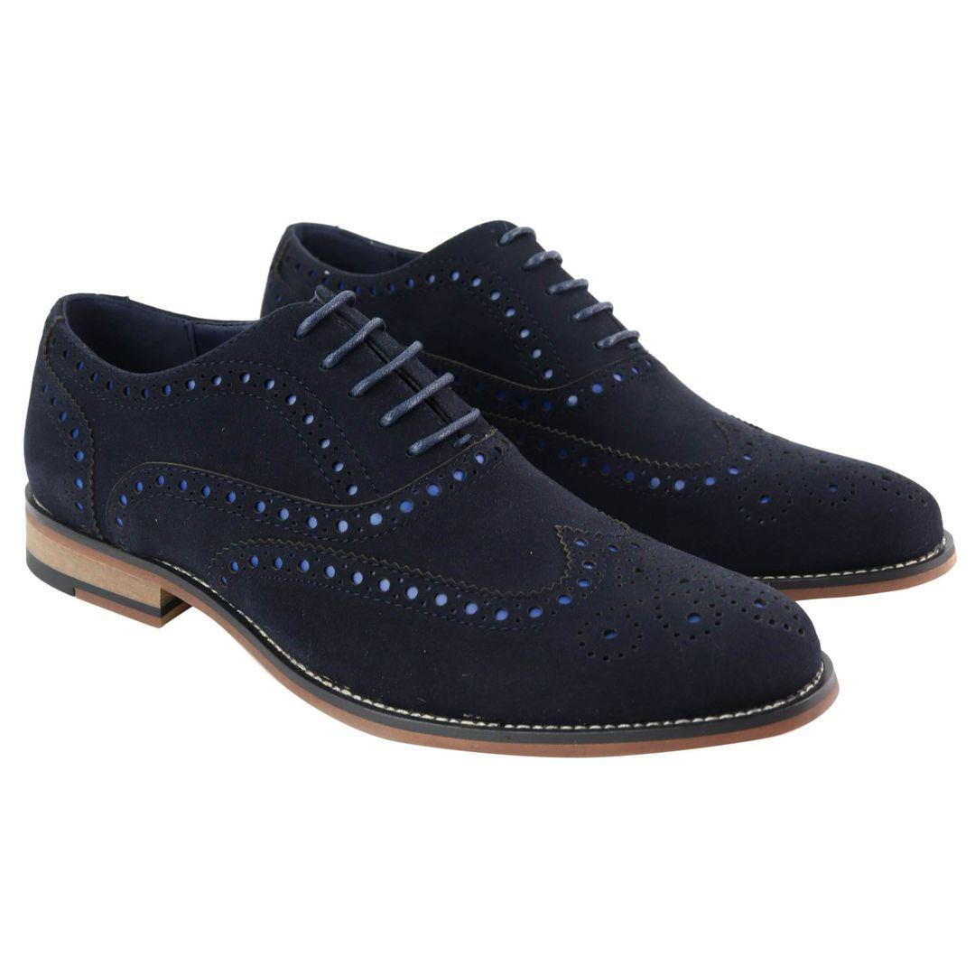 Mens Lace Real Suede Brogues Shoes Gatsby Classic 1920's Blue Brown Vintage - Knighthood Store