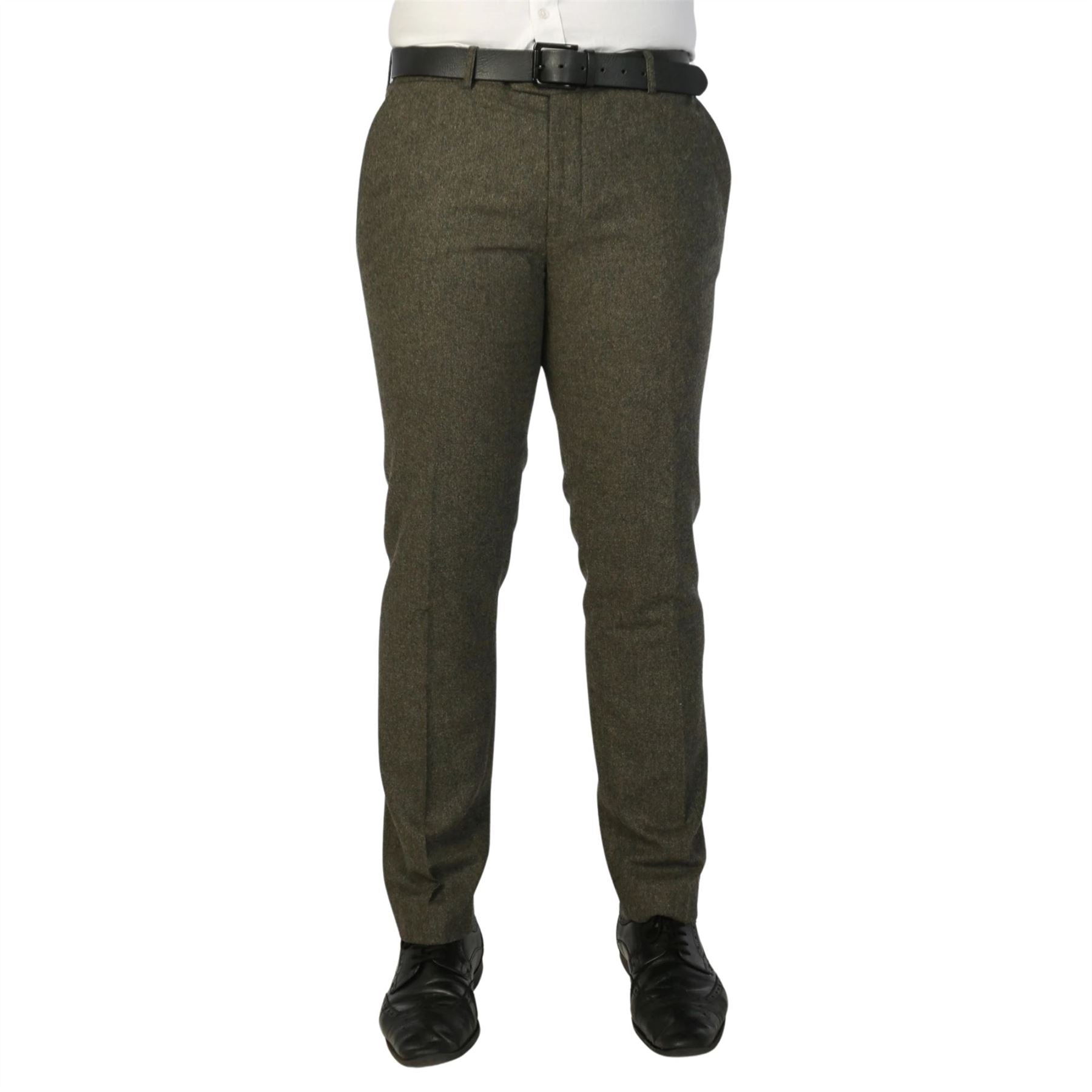Men's Trousers Olive Green Wool Blend Tweed Casual Formal Pants