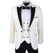Mens Paisley Tuxedo Blazer And Waistcoat Brocade Dinner Jacket Satin Ivory Black