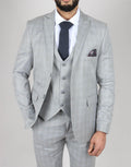 Men's Light Grey Suit Prince Of Wales Check Tailored Fit 3 Piece Formal Dress - Knighthood Store