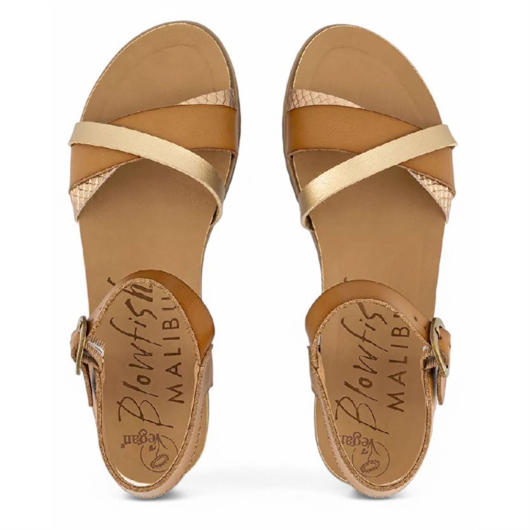 Monti-B - Women's Tan Strappy Buckle Wedge Sandals