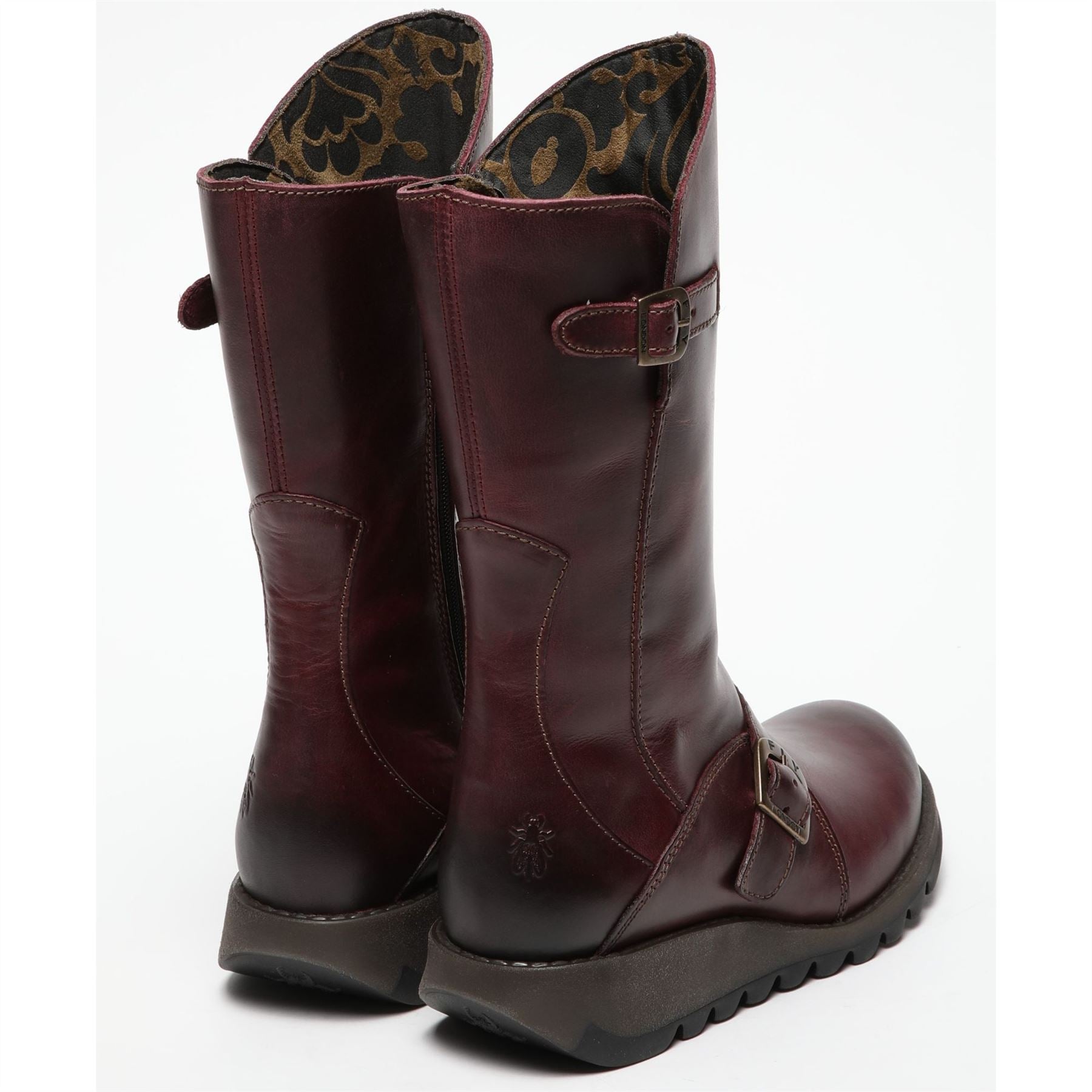 MES2913 - Women's Wedge Heel Buckle Mid Calf Leather Boots