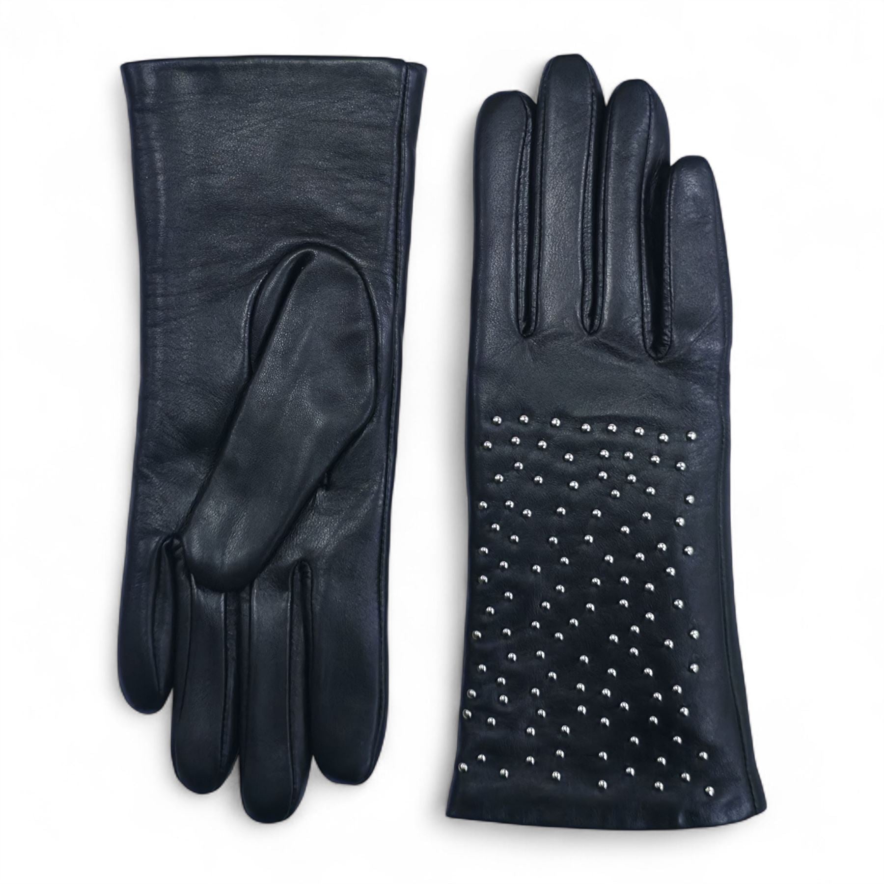 Women’s Leather Studded Wool Lining Fashion Gloves