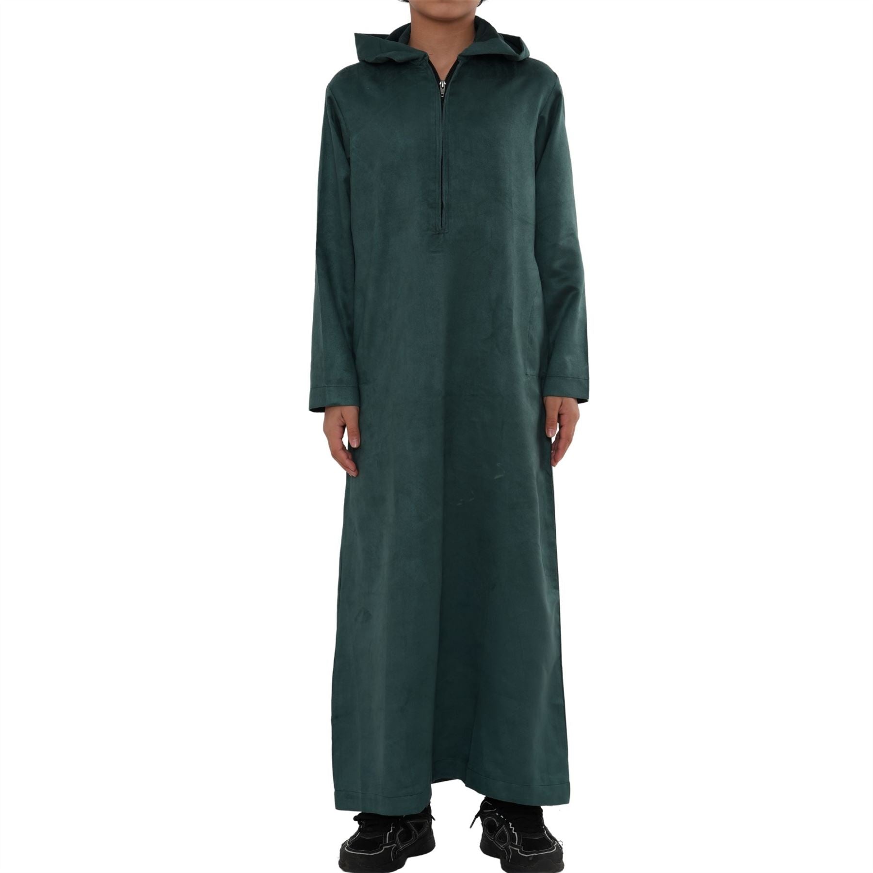 HM12 - Boy's Hooded Suede Emirati Omani Zipped Thobe
