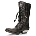 New Rock M-7993-s1 Western Cowboy Boots Black Leather Buckle Heavy Biker Shoes - Knighthood Store