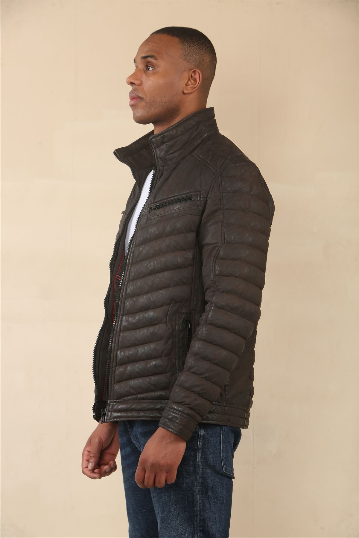 Men's Quilted Puffer Soft Napa Leather Jacket