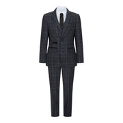 Boys Grey Black 3 Piece Tweed Suit Herringbone Wine Vintage Retro