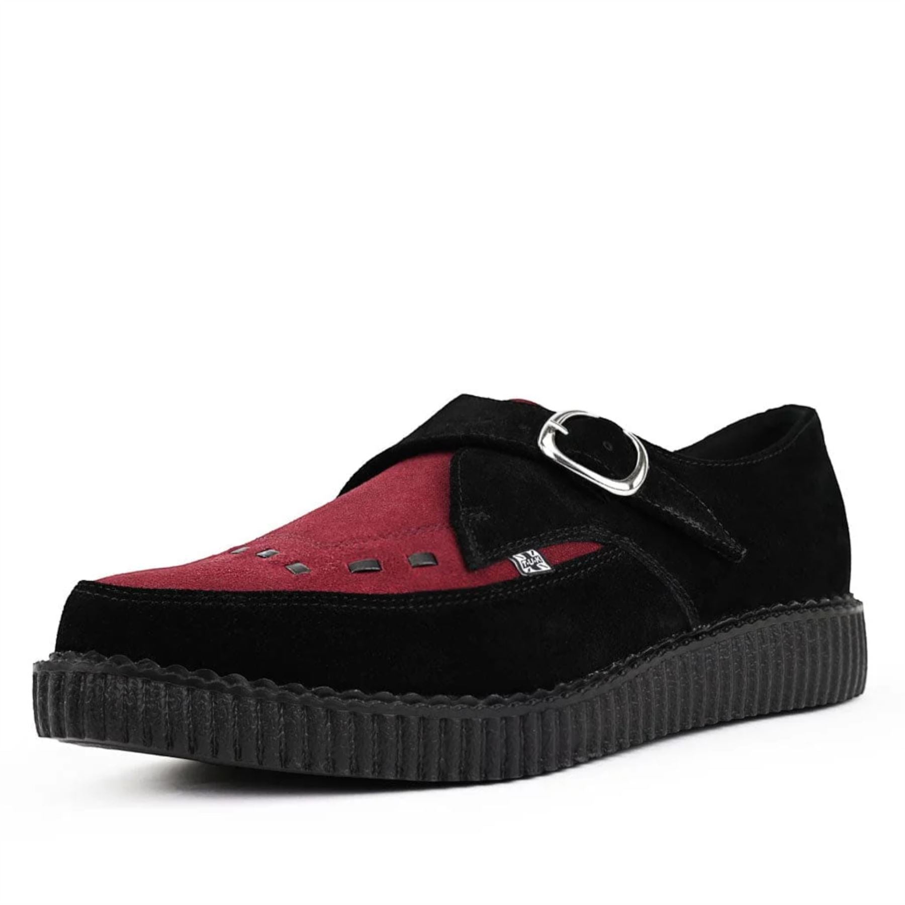 Pointed Creeper Black Burgundy Suede Monk Platform Shoes