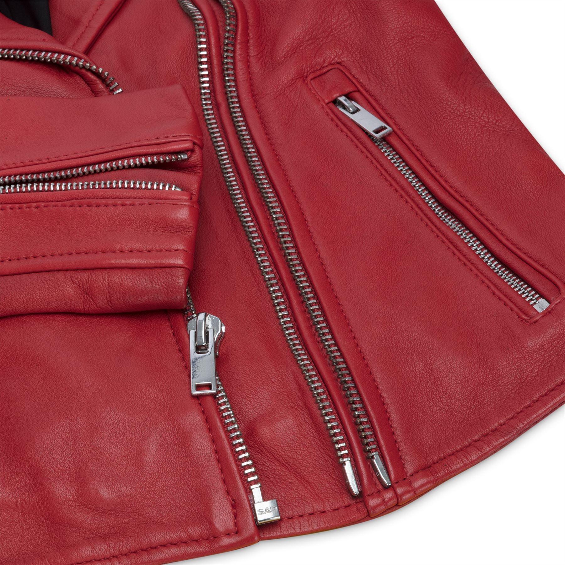 Womens Cross Zip Biker Real Leather Jacket Brando Red Black Retro Classic Motorcycle - Knighthood Store