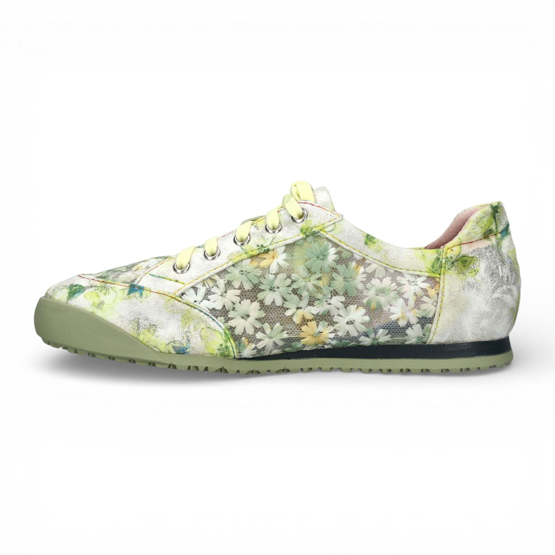 Tivanao 05 - Women's Yellow Floral Leather Sneakers