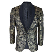 Mens Velvet Paisley Floral Blazer Black Gold Silver Tuxedo Jacket Dinner Suit Tux - Knighthood Store