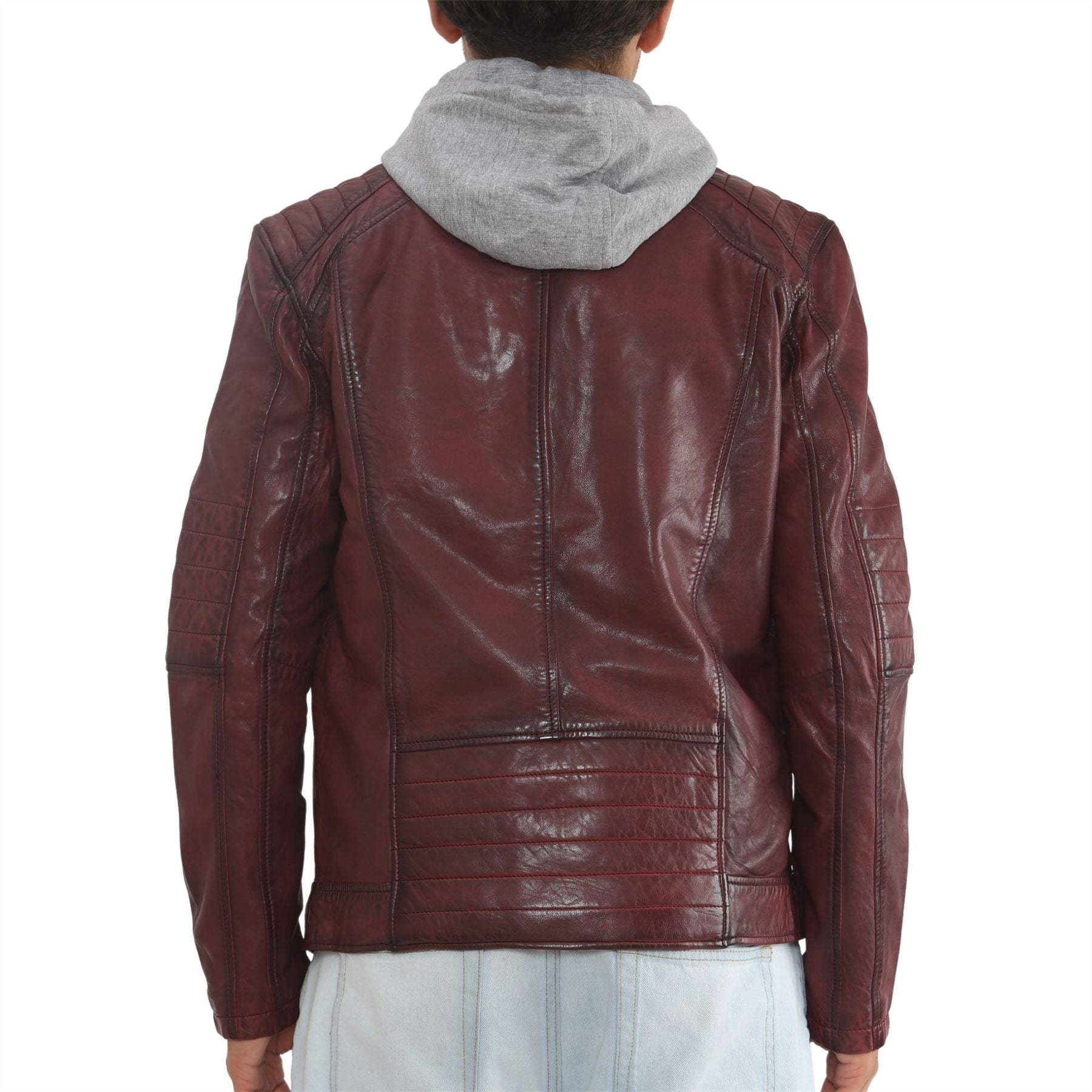 Men's Hooded Biker Lamb Leather Jacket