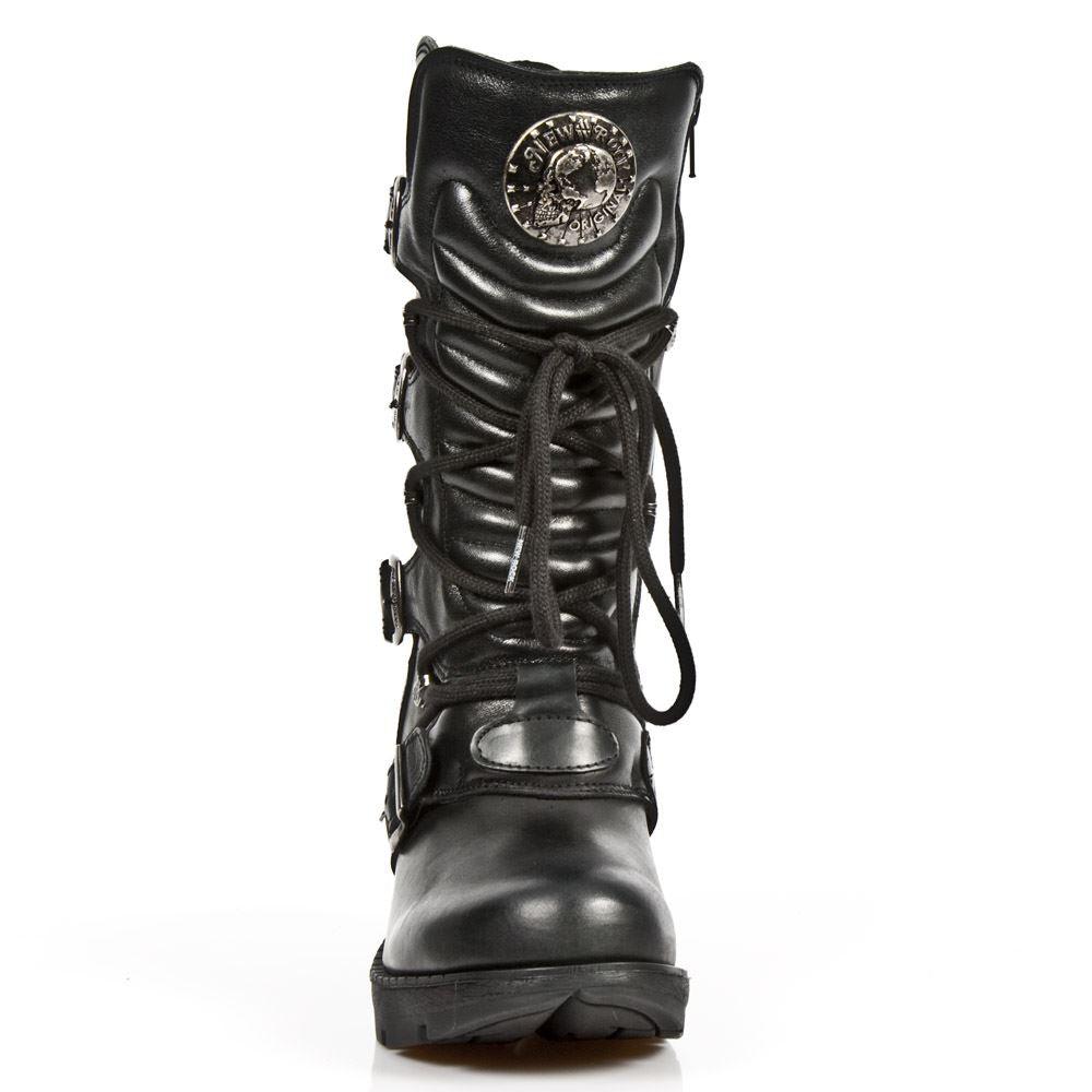 New Rock TR003-S1 womens Platform Heel Metal Rock Punk Laces Mid Boots Goth - Knighthood Store