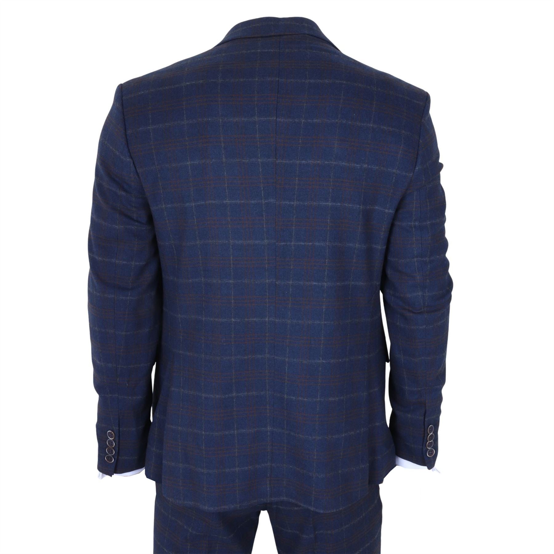 TP-34 - Men's 3 Piece Navy Plaid Check Tailored Fit Suit