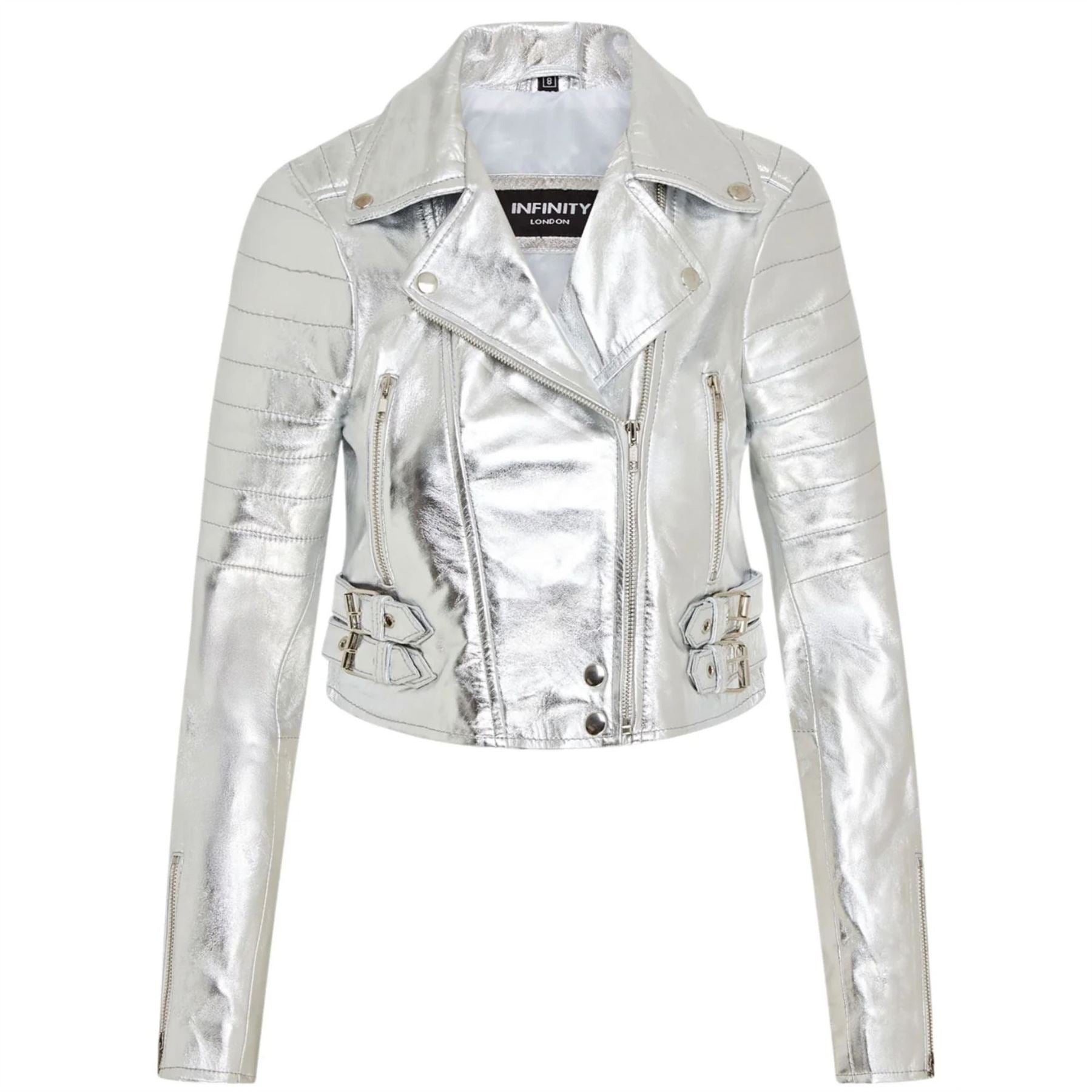 Women's Real Leather Short Cropped Length Biker Jacket