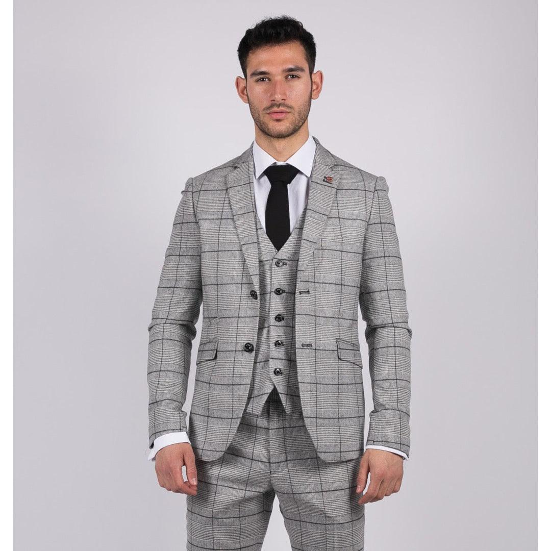 Mens Grey Check Black Tweed 3 Piece Suit Vintage Classic 1920s Wedding - Knighthood Store