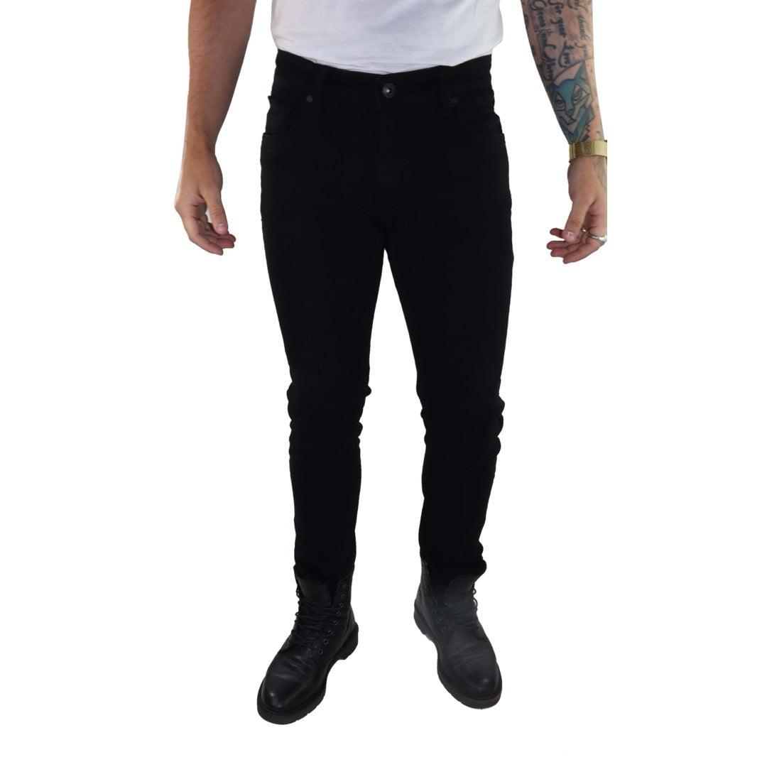 Mens Slim Fit Black Stretch Jeans Smart Casual Designer Regular Length Tapered - Knighthood Store