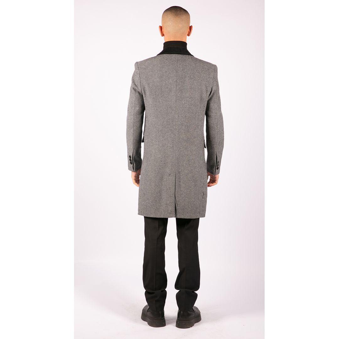 Mens 3/4 Long Overcoat Jacket Herringbone Tweed Coat Peaky Blinders Fit - Knighthood Store