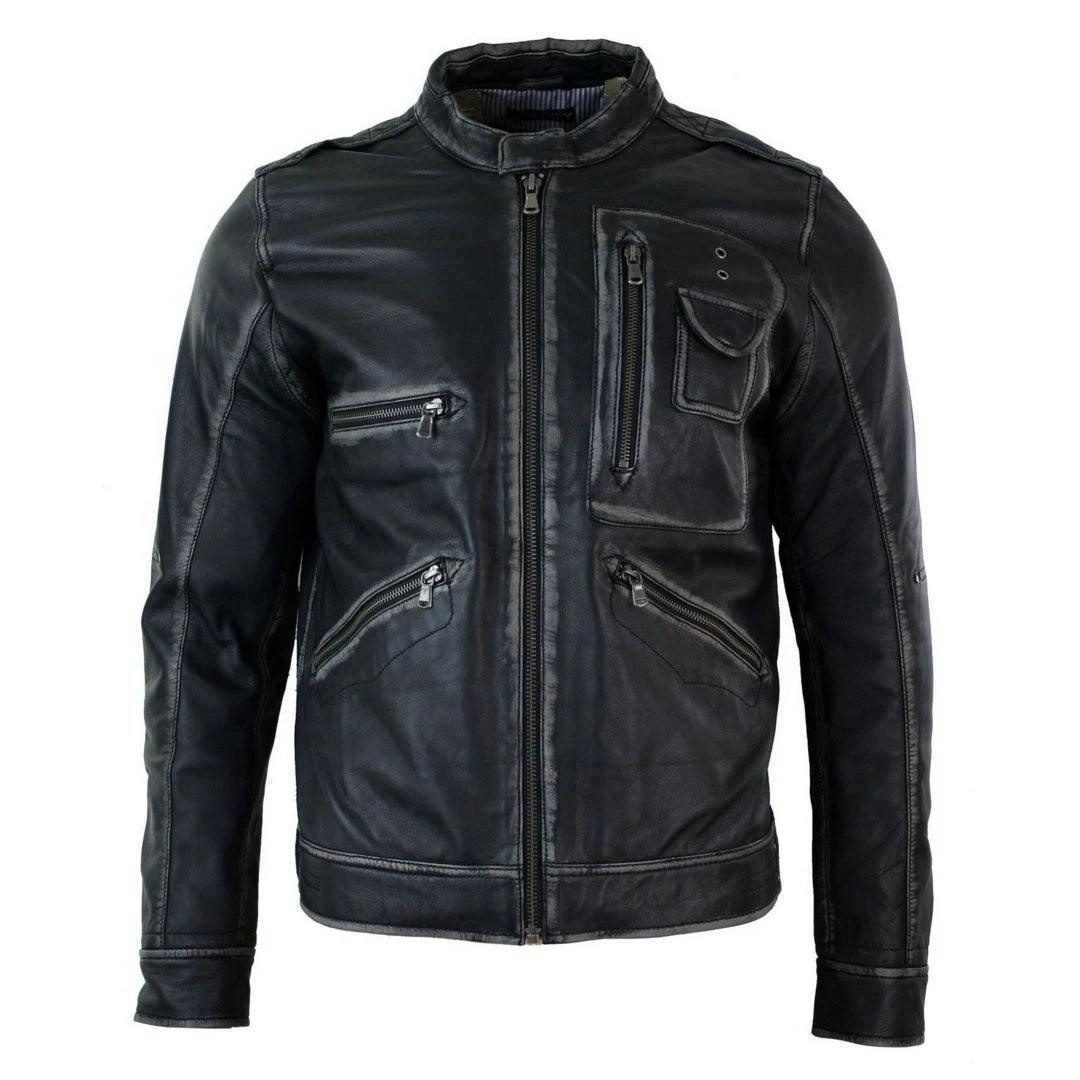 Mens Biker Motorcycle Vintage Distressed Brown Bomber Winter Leather Jacket - Knighthood Store