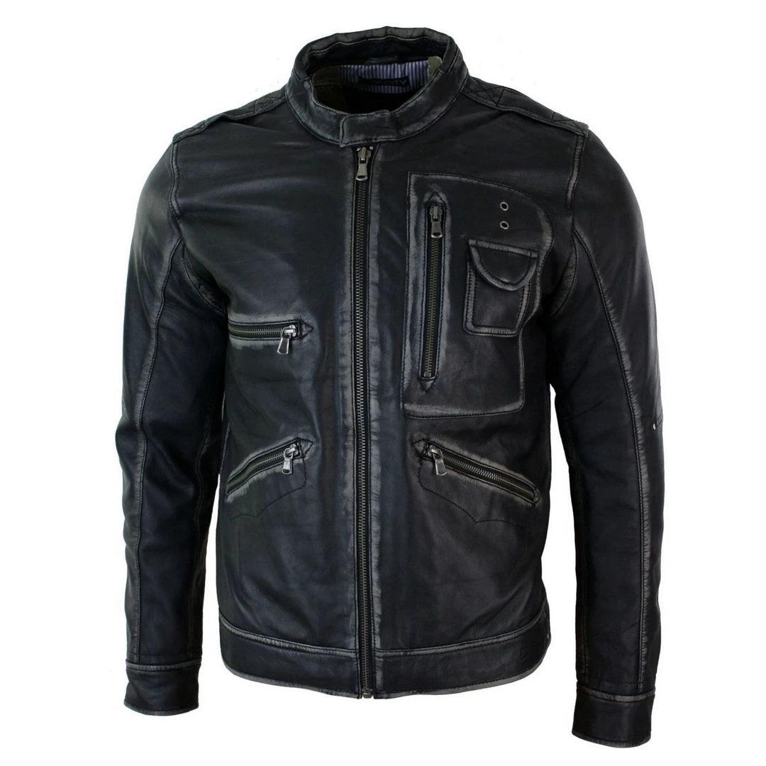 Mens Biker Motorcycle Vintage Distressed Brown Bomber Winter Leather Jacket - Knighthood Store