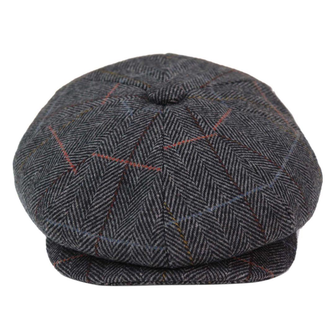 Mens 8 Panel Hat Flat Cap Newsboy Grandad Tweed Check Vintage Peaky Baker Boy - Knighthood Store