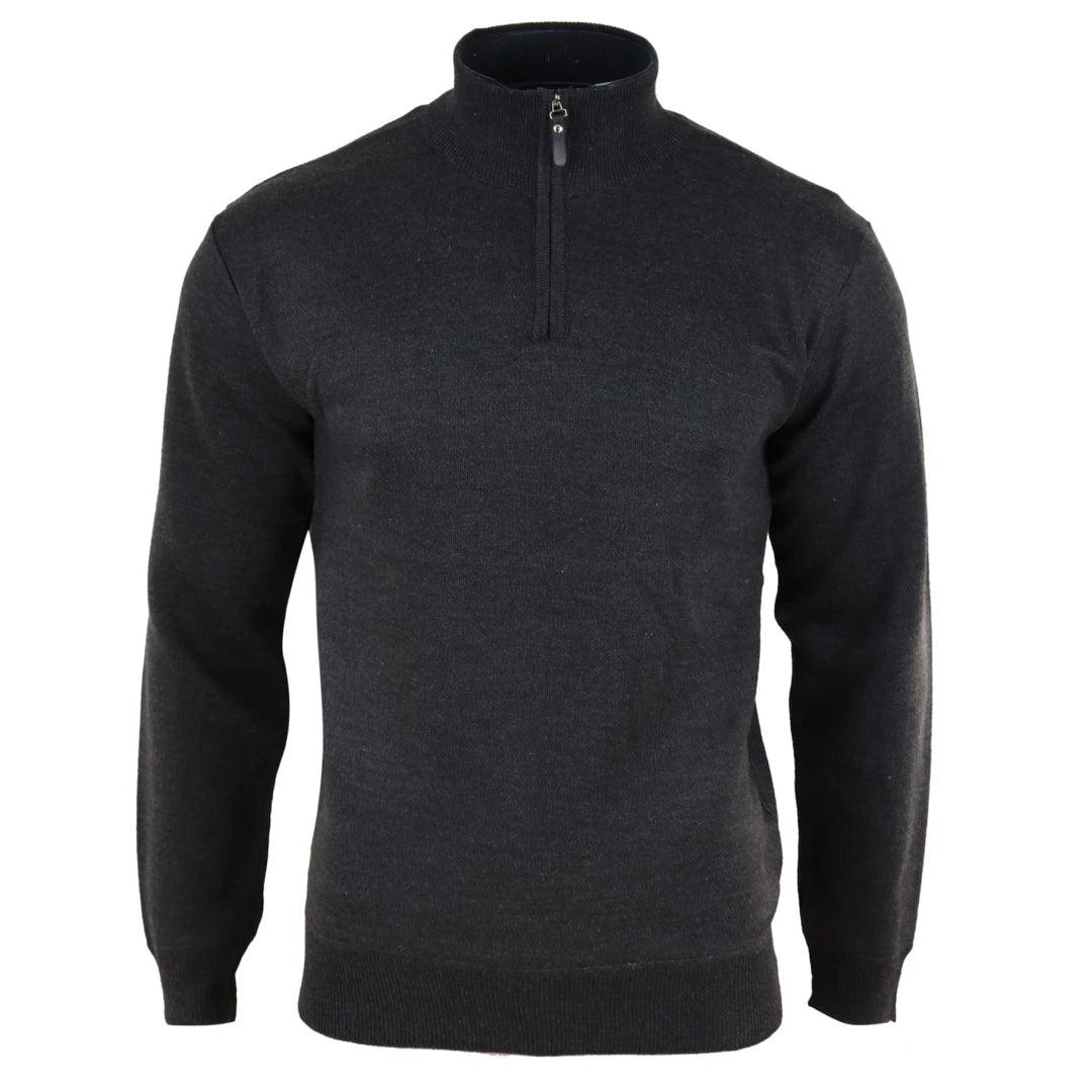 Mens Cardigan Half Zip Turtle High Neck Light Knitted Jumper Smart Casual - Knighthood Store