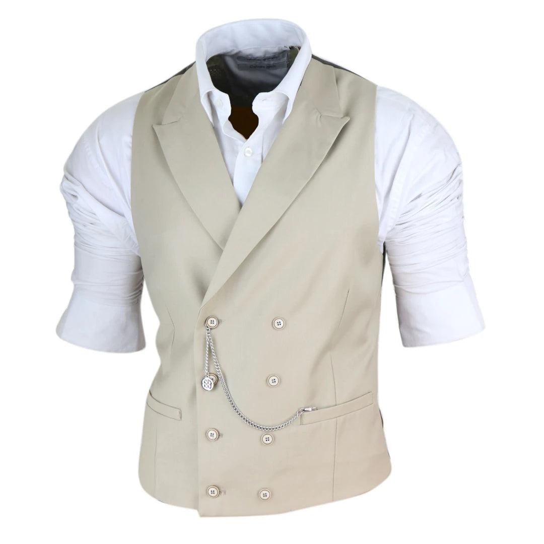 Mens Double Breasted Waistcoat 1920s Blinders Smart Casual Pocket Chain - Knighthood Store