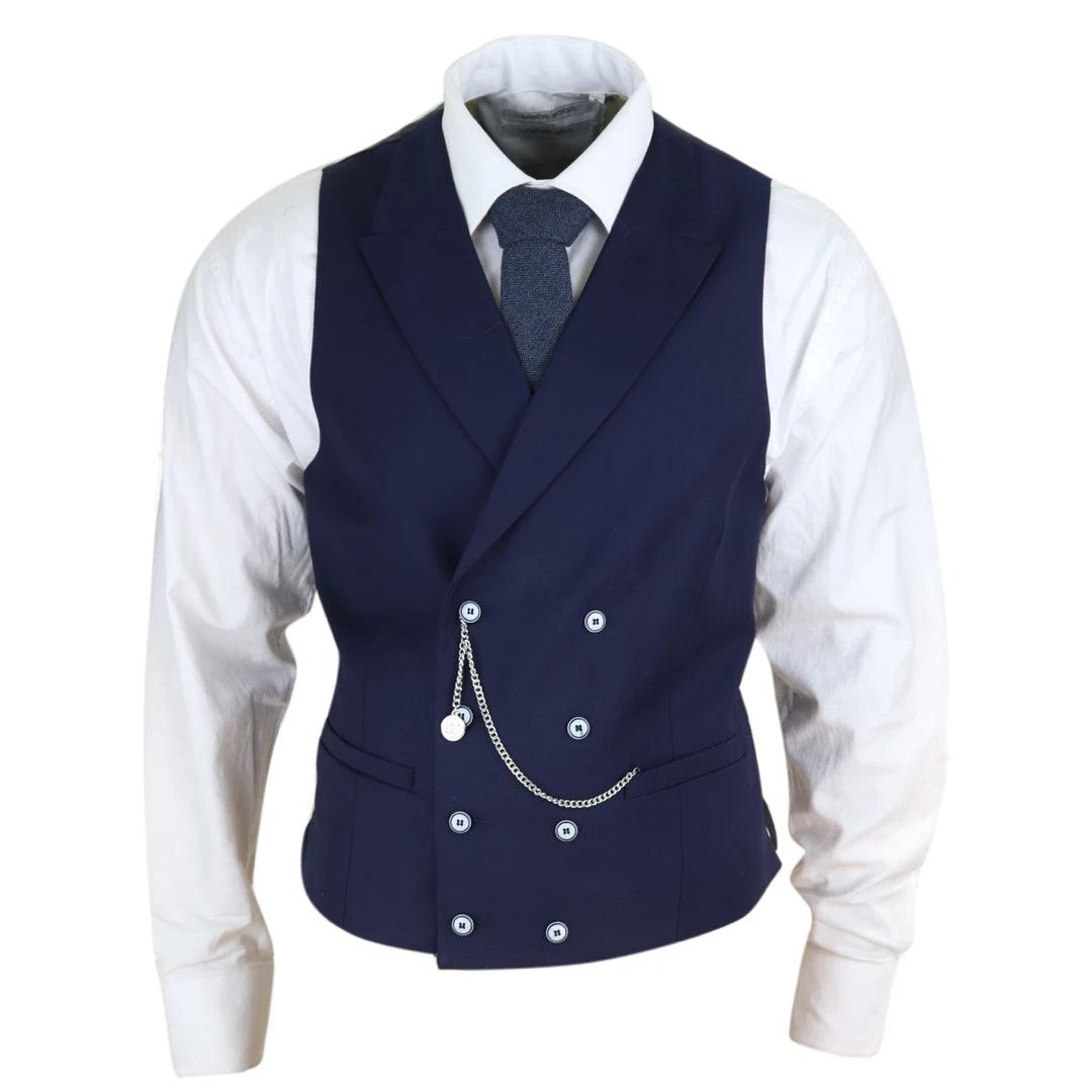 Mens Double Breasted Waistcoat 1920s Blinders Smart Casual Pocket Chain - Knighthood Store
