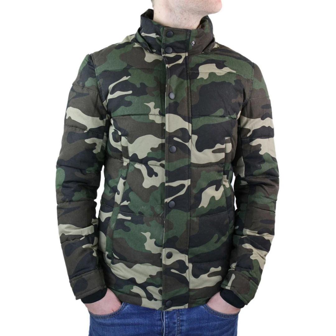 Mens Camo Camouflage Quilted Padded Puffer Jacket Hood Fur Removable - Knighthood Store