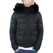Mens Zip Hooded Fur Jacket Coat Puffer Quilted Warm Winter - Knighthood Store