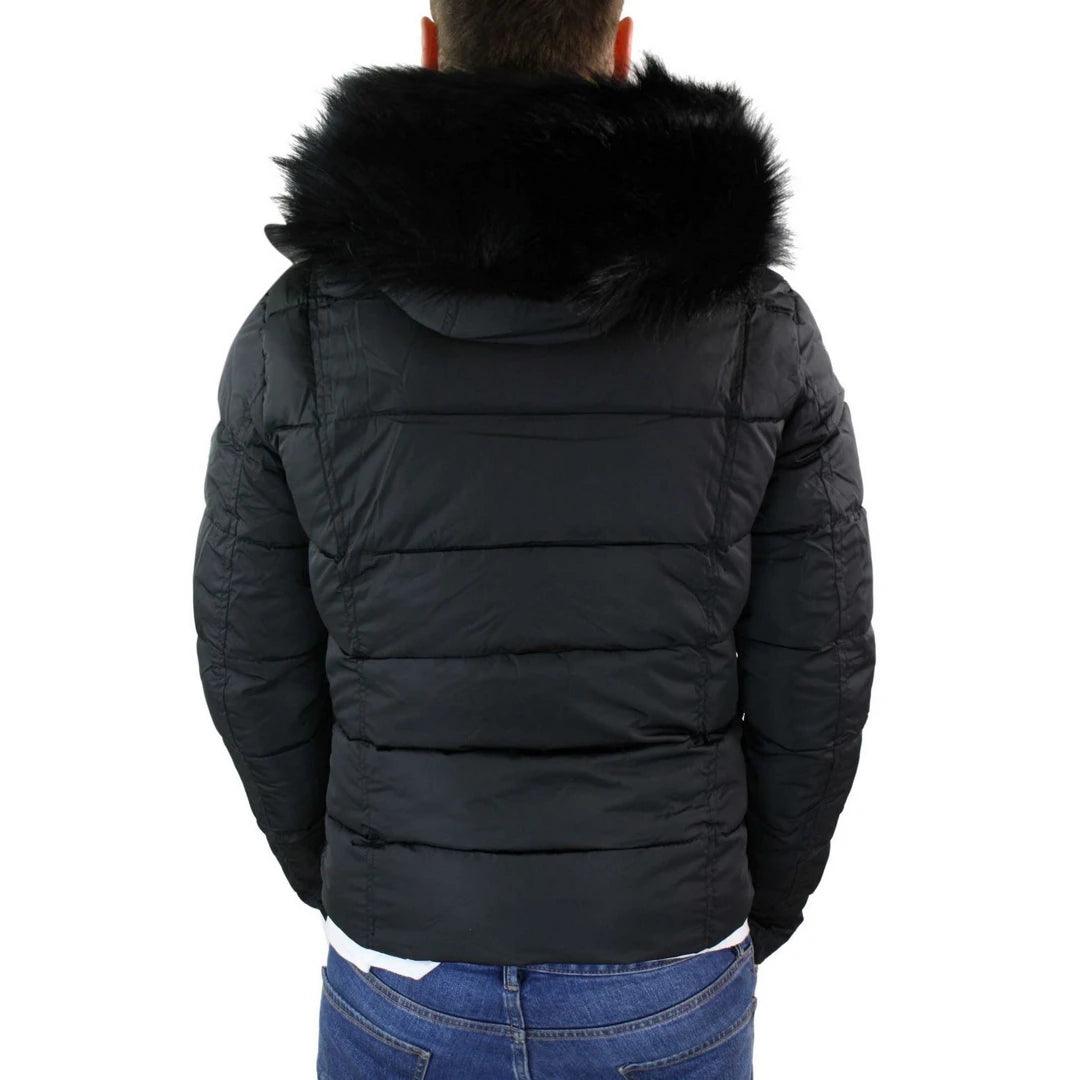 Mens Zip Hooded Fur Jacket Coat Puffer Quilted Warm Winter - Knighthood Store
