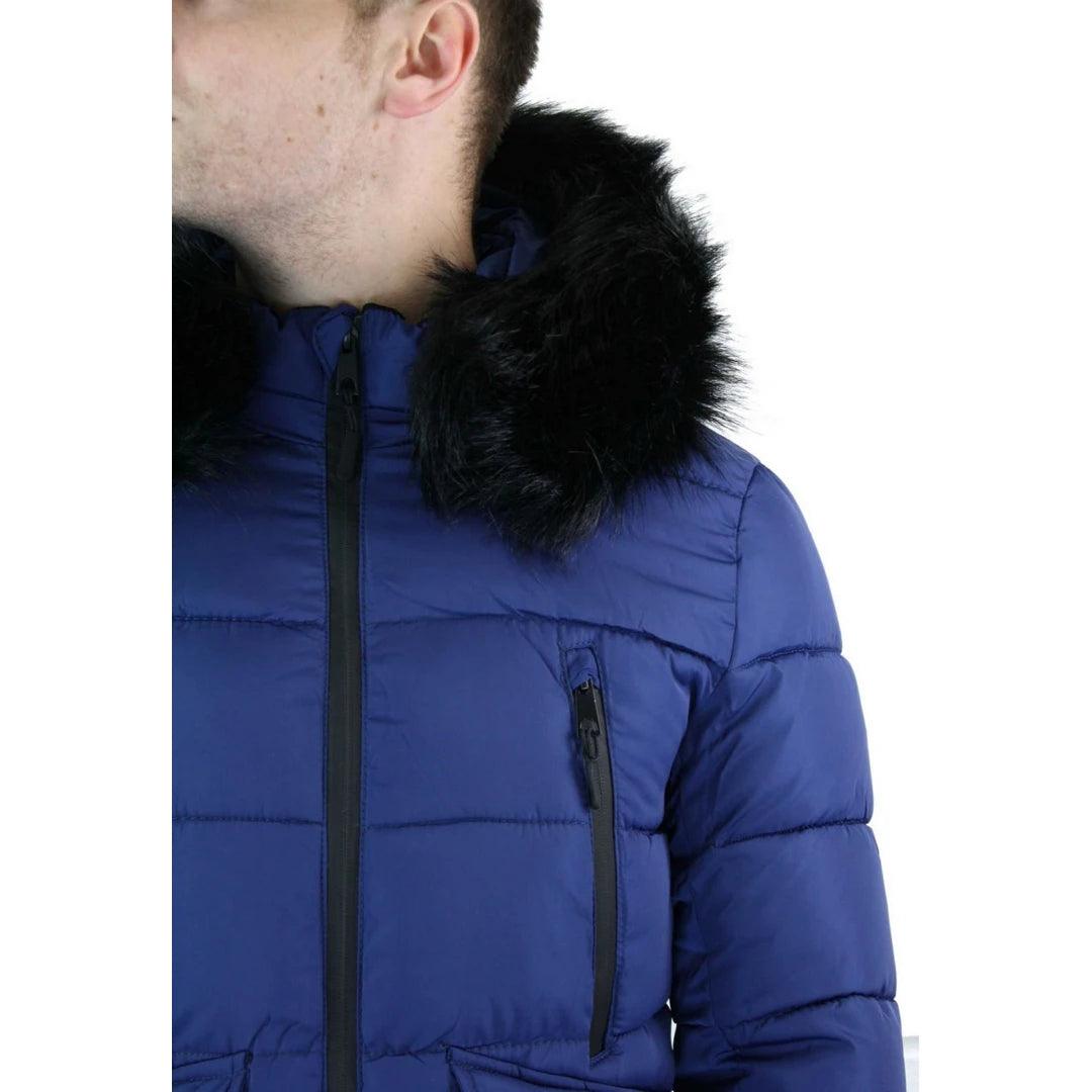 Mens Zip Hooded Fur Jacket Coat Puffer Quilted Warm Winter - Knighthood Store