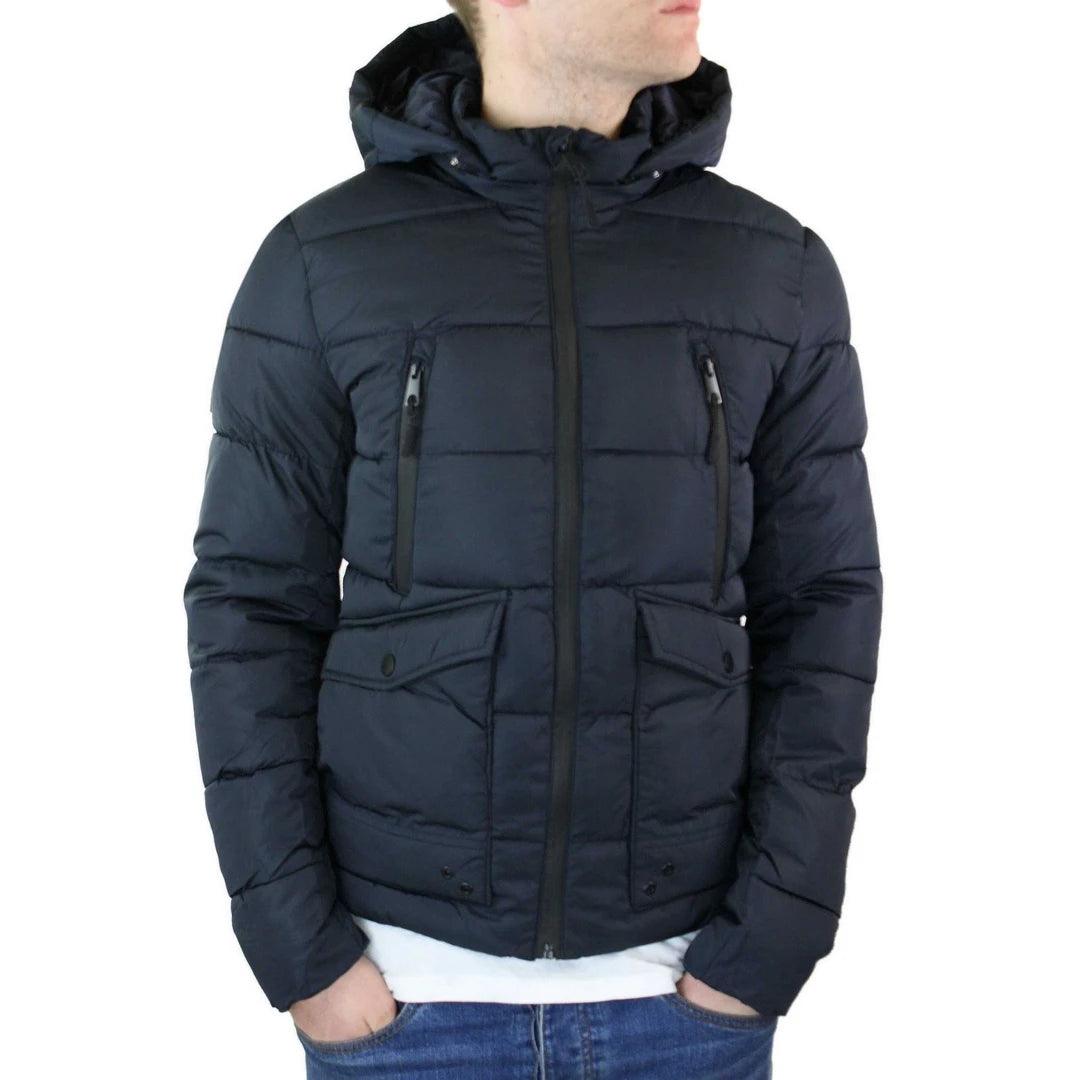 Mens Zip Hooded Fur Jacket Coat Puffer Quilted Warm Winter - Knighthood Store