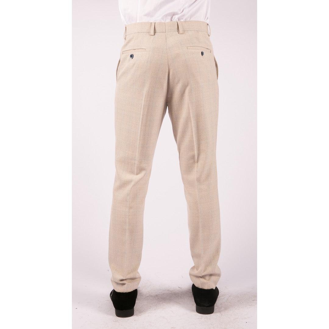 Mens Trousers Tweed Cream Black Tailored Fit Wedding Peaky Blinders Classic - Knighthood Store