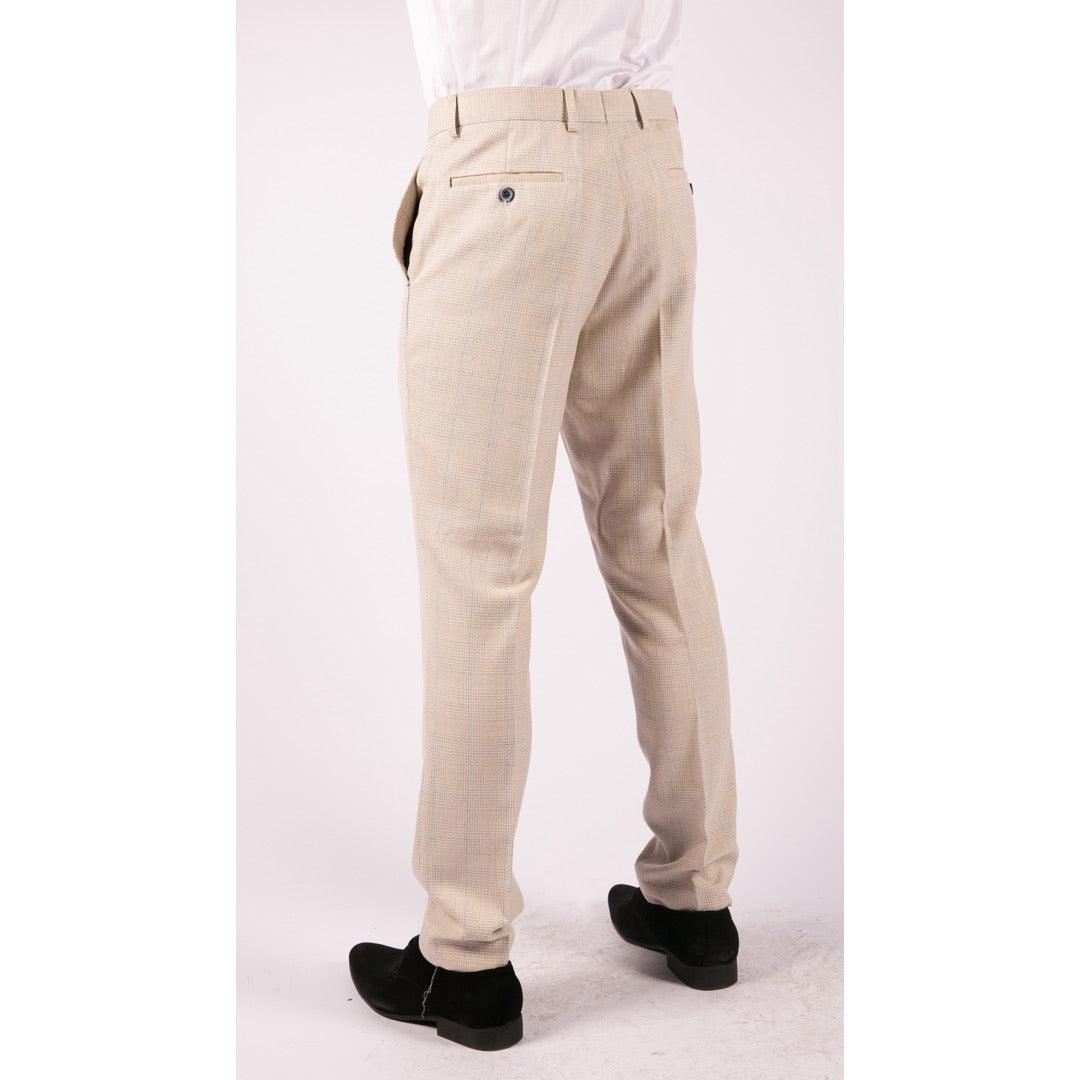 Mens Trousers Tweed Cream Black Tailored Fit Wedding Peaky Blinders Classic - Knighthood Store