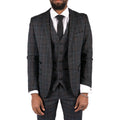 Mens Navy Blue Tweed Check 3 Piece Suit Double Breasted Waistcoat Vintage - Knighthood Store