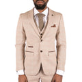 Mens Check Tweed Beige Brown 3 Piece Suit Wedding Prom Vintage Retro Classic - Knighthood Store