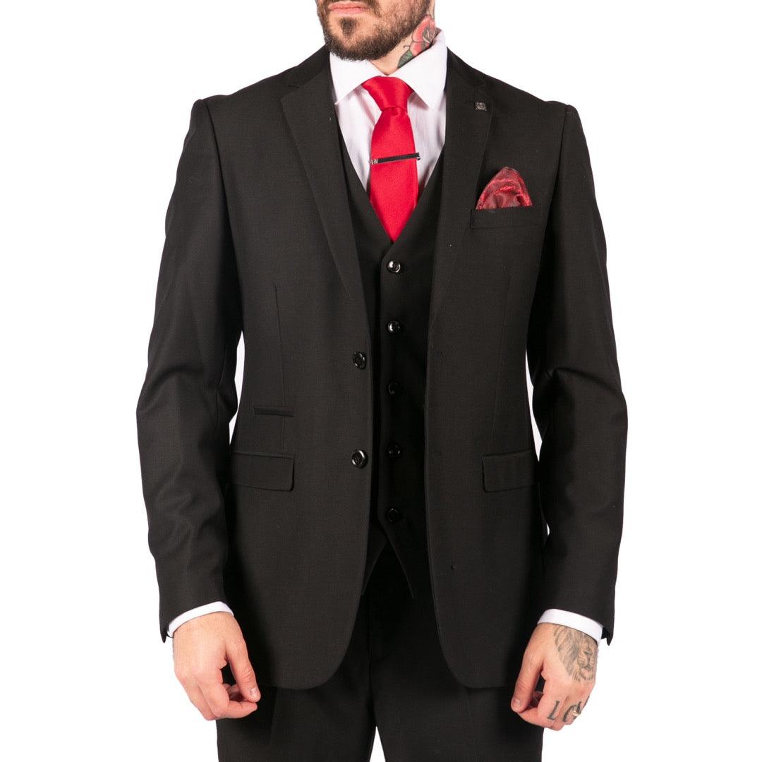 Mens 3 Piece Black Tailored Fit Complete Suit Classic Doorman Morning Funeral - Knighthood Store