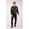 Mens Real Leather Black Bomber Badge Air Force Pilot Flying Jacket - Knighthood Store