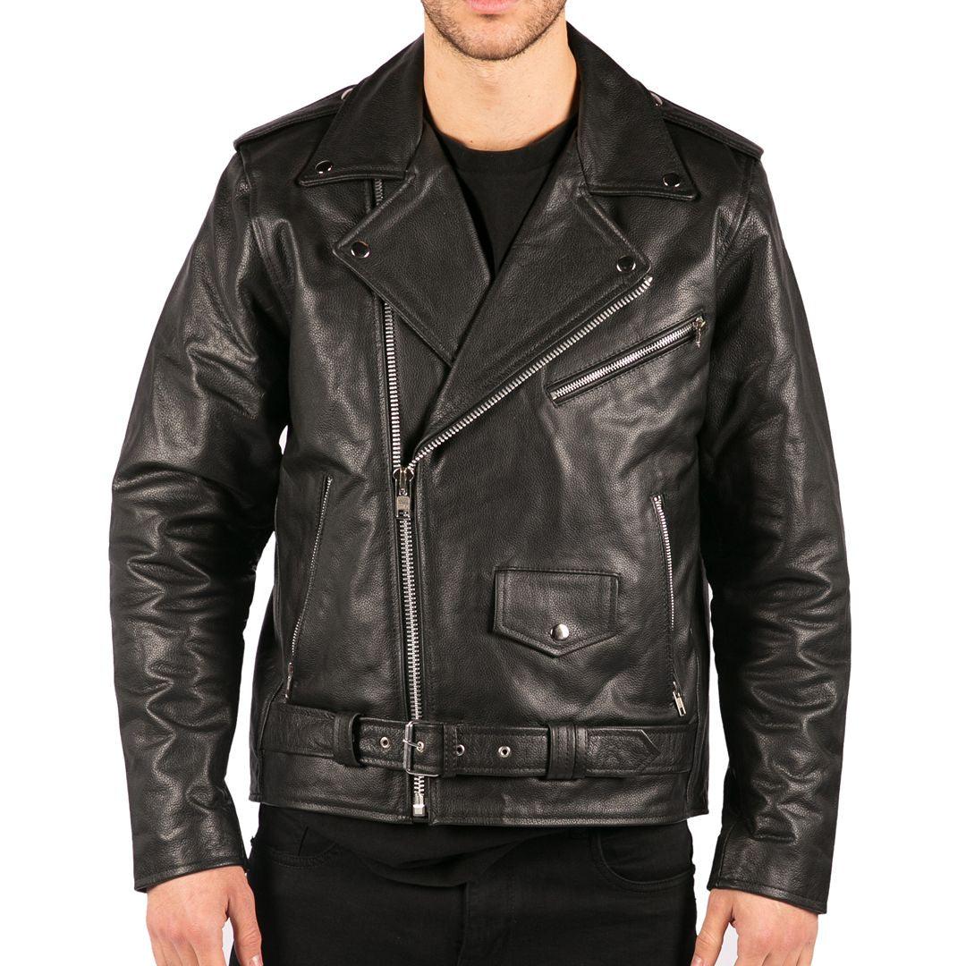 Mens Cow Hide Original Cross Zip Brando Biker Motorcycle Real Leather Jacket - Knighthood Store