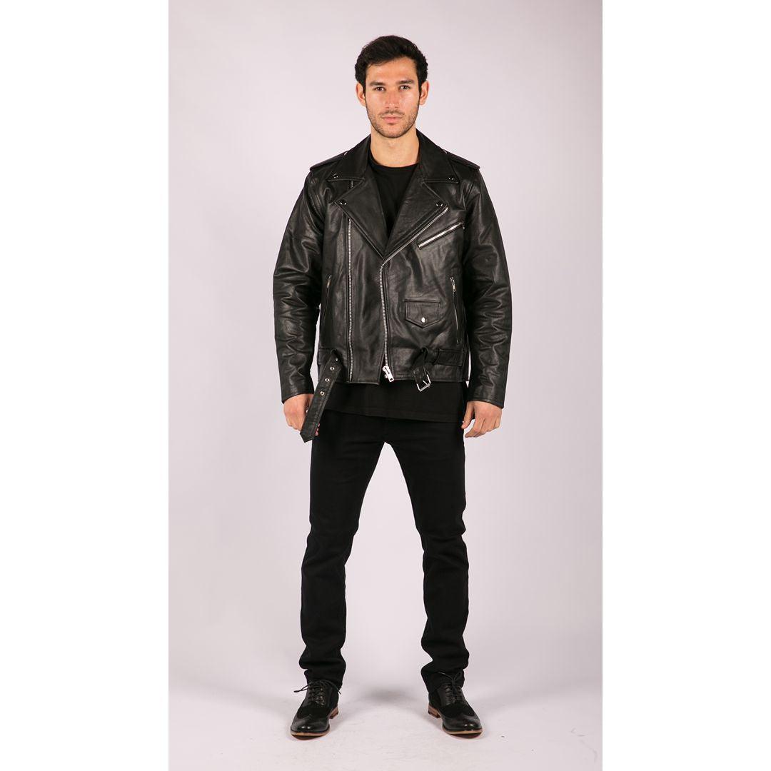 Mens Cow Hide Original Cross Zip Brando Biker Motorcycle Real Leather Jacket - Knighthood Store