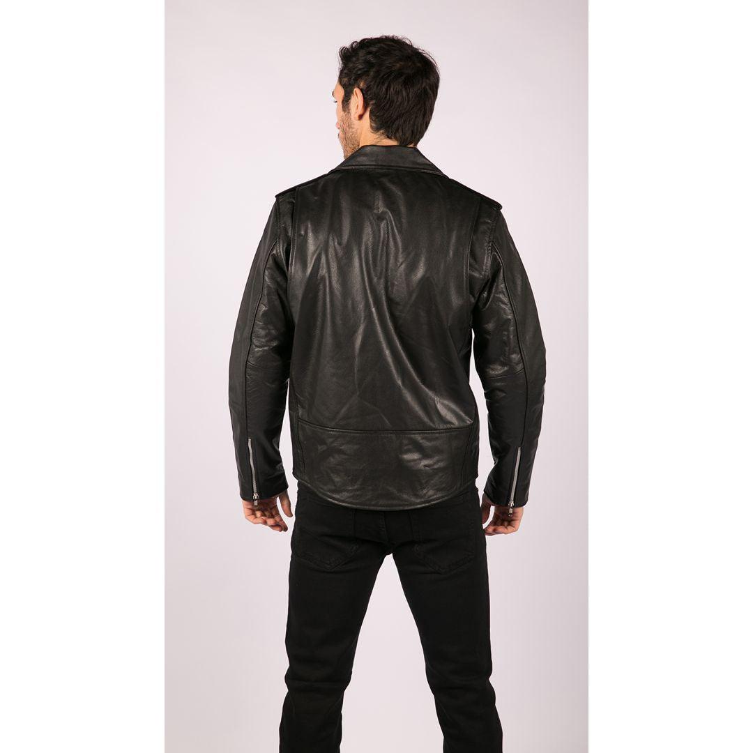 Mens Cow Hide Original Cross Zip Brando Biker Motorcycle Real Leather Jacket - Knighthood Store