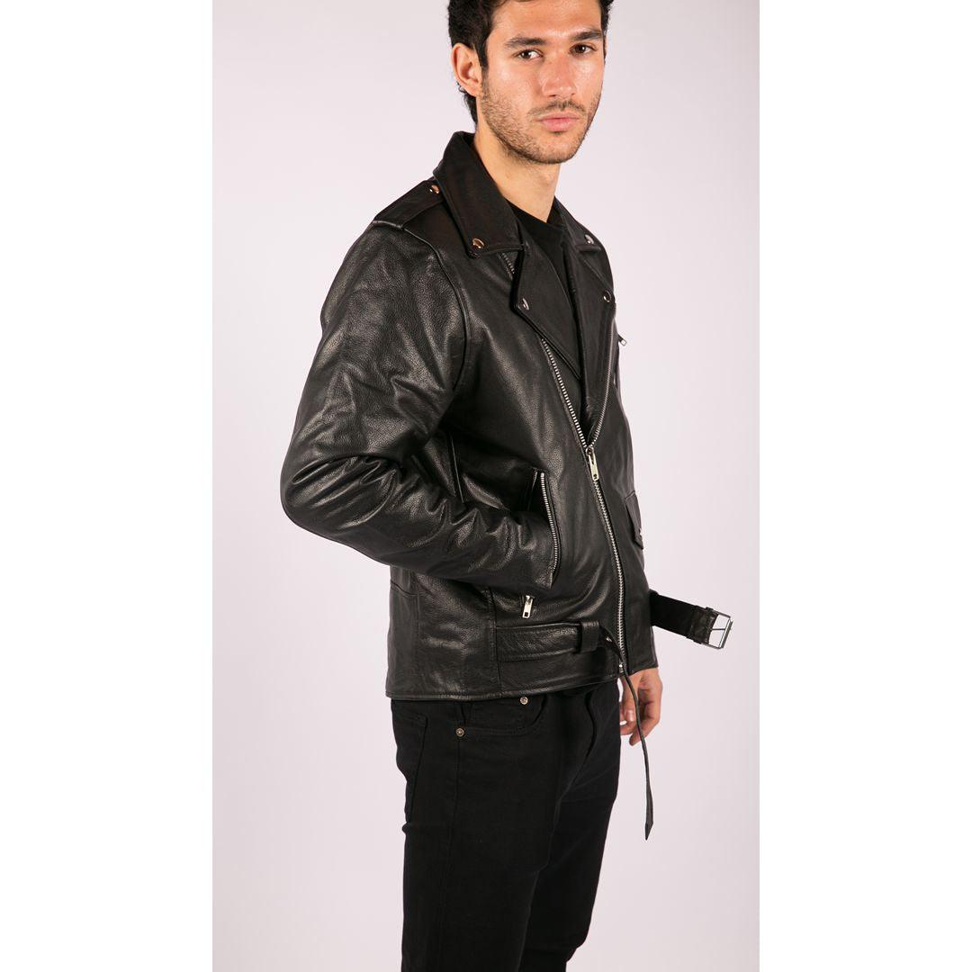 Mens Cow Hide Original Cross Zip Brando Biker Motorcycle Real Leather Jacket - Knighthood Store