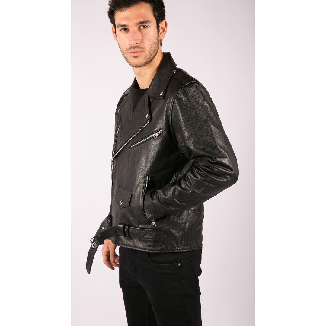Mens Cow Hide Original Cross Zip Brando Biker Motorcycle Real Leather Jacket - Knighthood Store