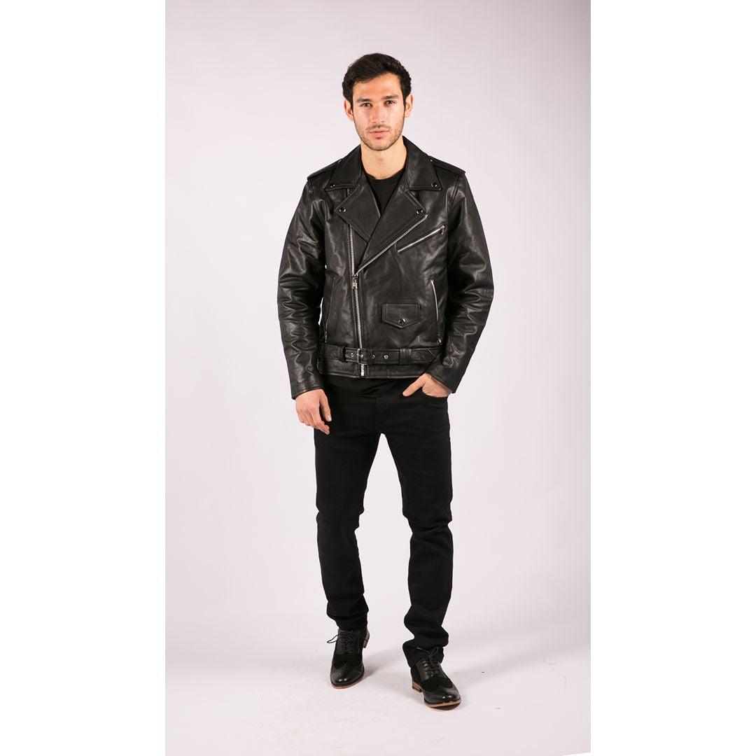 Mens Cow Hide Original Cross Zip Brando Biker Motorcycle Real Leather Jacket - Knighthood Store