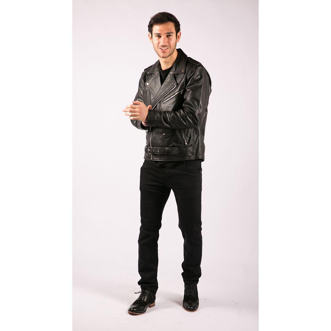 Mens Cow Hide Original Cross Zip Brando Biker Motorcycle Real Leather Jacket - Knighthood Store