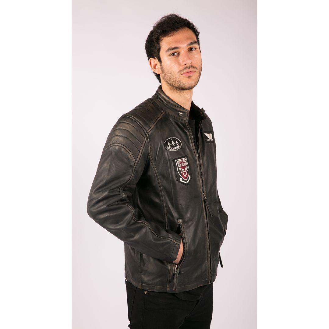Mens Real Leather Washed Biker Airforce Jacket Distressed Casual Fit Retro Vintage - Knighthood Store