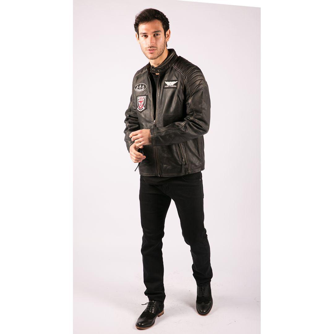 Mens Real Leather Washed Biker Airforce Jacket Distressed Casual Fit Retro Vintage - Knighthood Store